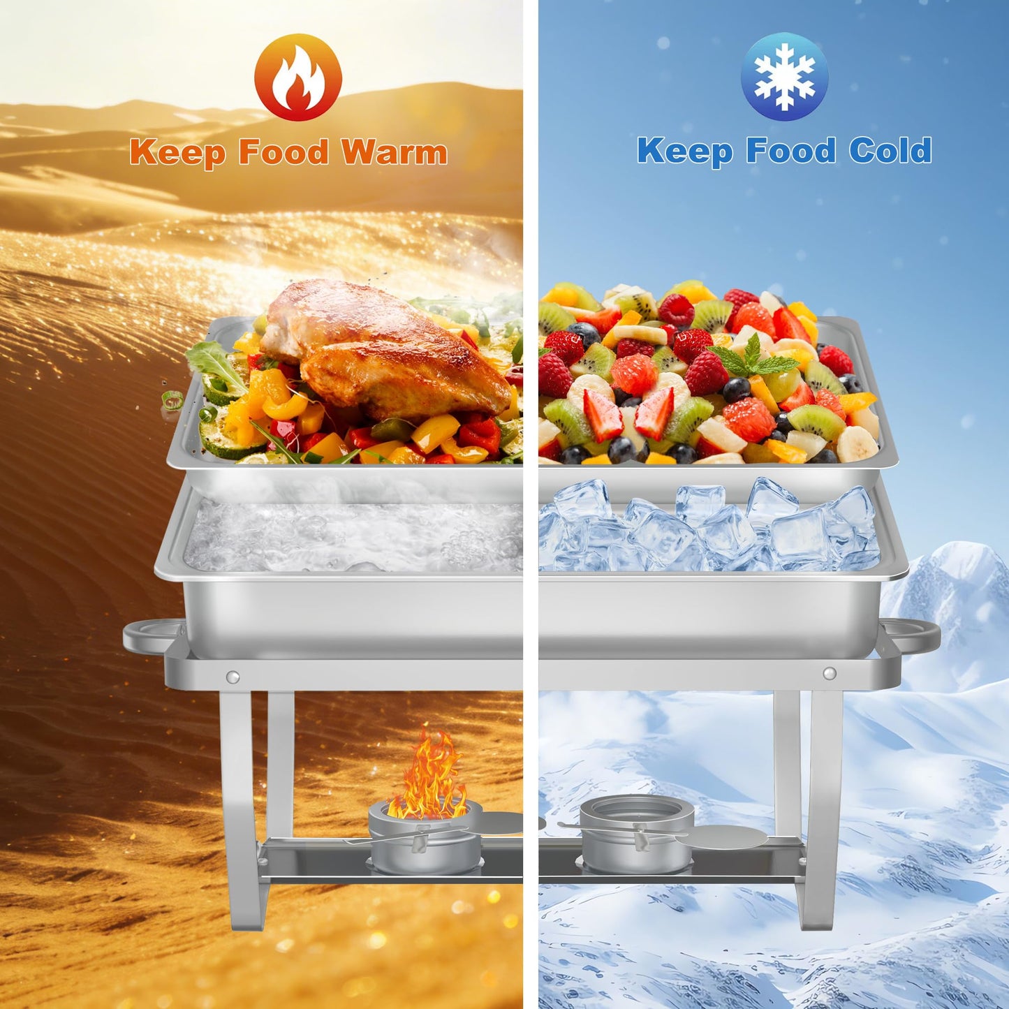 Chafing Dish Buffet Set - HARDURA 4 Packs 9.5QT Stainless Steel Food Warmer, Leak-Proof & Foldable Design, 4+ Hours Insulation, for Buffet Servers and Warmers, Ideal for Catering, Party （Silver）