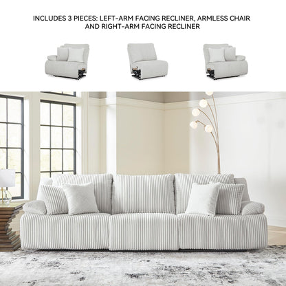 Signature Design by Ashley Top Tier Coastal 3-Piece Reclining Sectional Sofa with 4 Accent Pillows, Light Gray