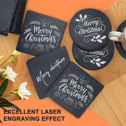 24 PCS Slate Drink Coasters, Cymuber 4 Inch Black Coasters Stone Cup Coaster Bulk Set, Laser Engraving Blanks Handmade Coaster for Halloween, Christmas, Home Decor Drink Bar Kitchen Gifts