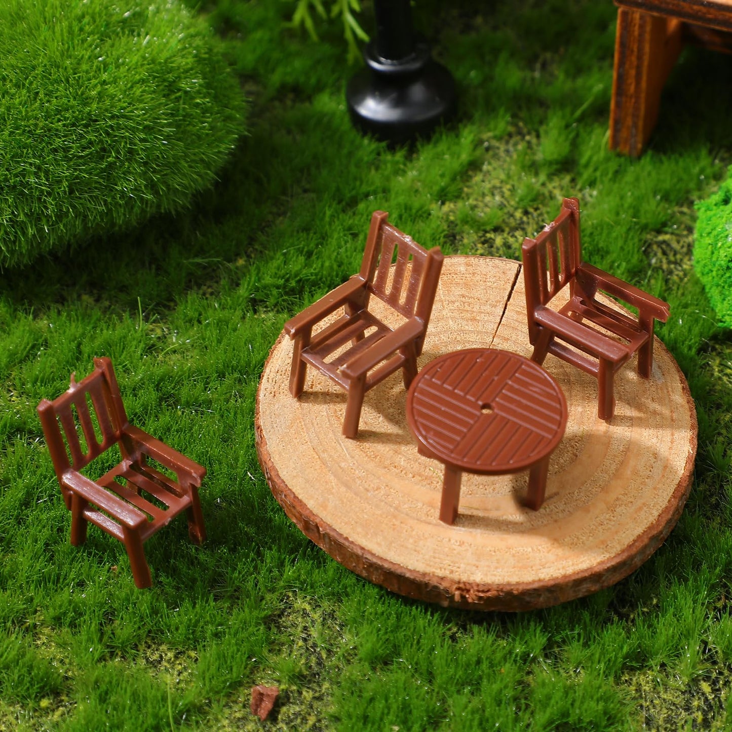 4 Sets Dollhouse Furniture - 1/50 Scale Miniature Dollhouse Table and Chairs Plastic Mini Dining Room Table Chairs for Fairy Garden Doll House Accessories