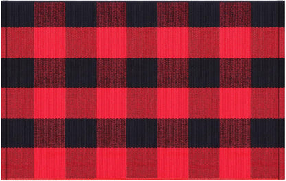 Buffalo Plaid Check Rug 35.4 x 23.6 Inch, Outdoor Indoor Front Porch Doormat, Washable Woven Decor for Home