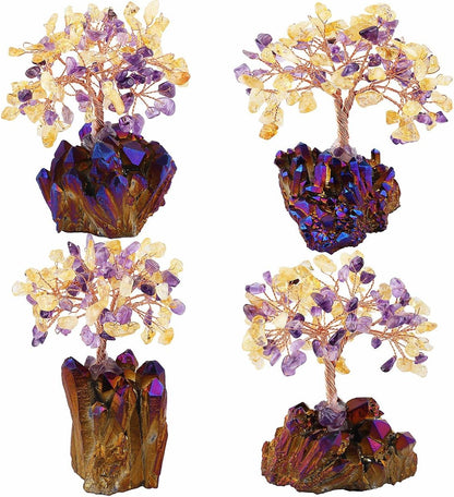 mookaitedecor Citrine & Amethyst Crystal Tree, Quartz Cluster Purple Titanium Crystals Base