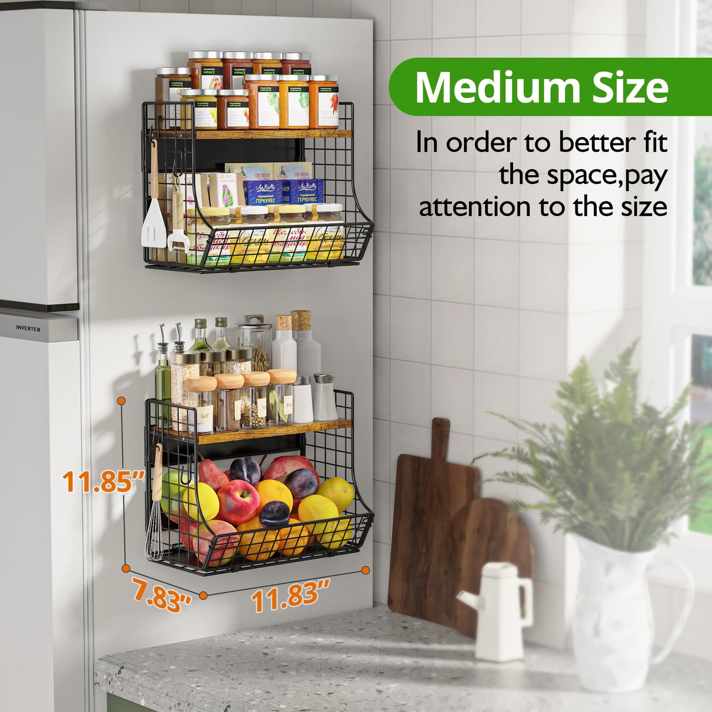 HIPLIYS Magnetic Shelf for Fridge with Wood Lid, Fruit Potato and Onion Storage Bins, Pantry Organizers and Storage, Strong Magnetic Spice Rack for Refrigerator, Kitchen Counter and Laundry Room