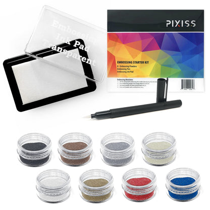 Embossing Kit, Powder, Clear Embossing Pen, Embossing Ink Pad, 8X 10ml Embossing Powders for Use with Embossing Heat Tool for Crafts