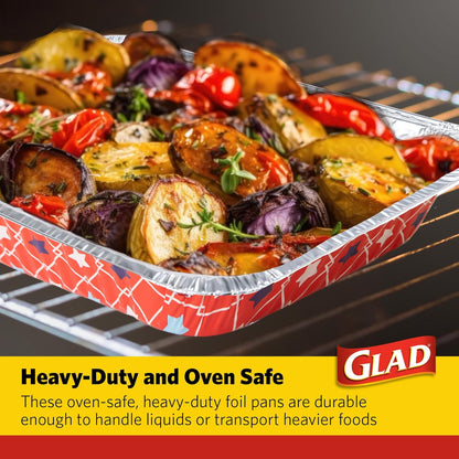 Glad Disposable Aluminum All Purpose Pans, Red, White & Blue Stars, 3ct with Lids, 12.5” x 10.2”