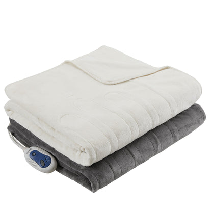 Beautyrest Foot Pocket Soft Microlight Plush Electric Blanket Heated Throw Wrap with Auto Shutoff, 50 x 62 in, Ivory