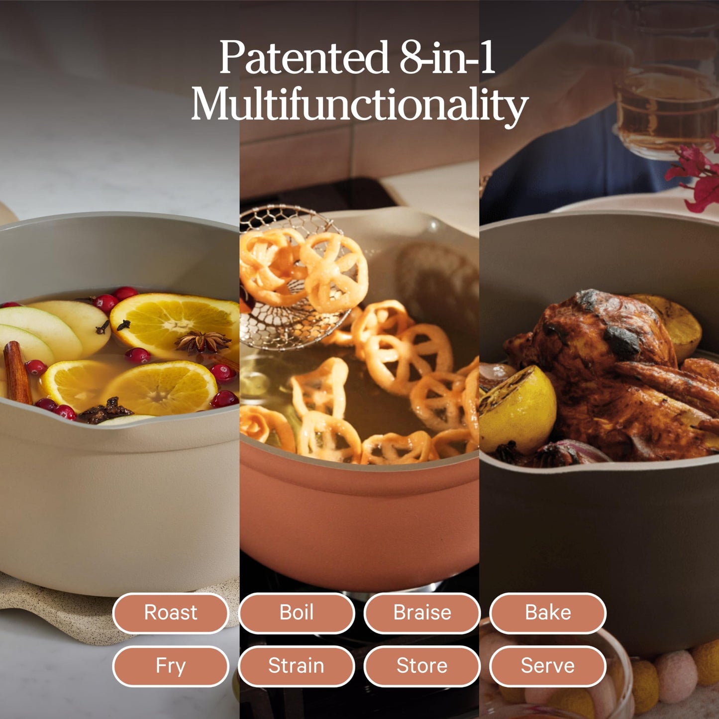 Our Place Perfect Pot | 5.5 Qt Ceramic Pot with Lid & Spatula | Patented 8-in-1, PFAS-Free Nonstick, Non-Toxic Cookware | Induction & Oven-Safe up to 450°F | Steam