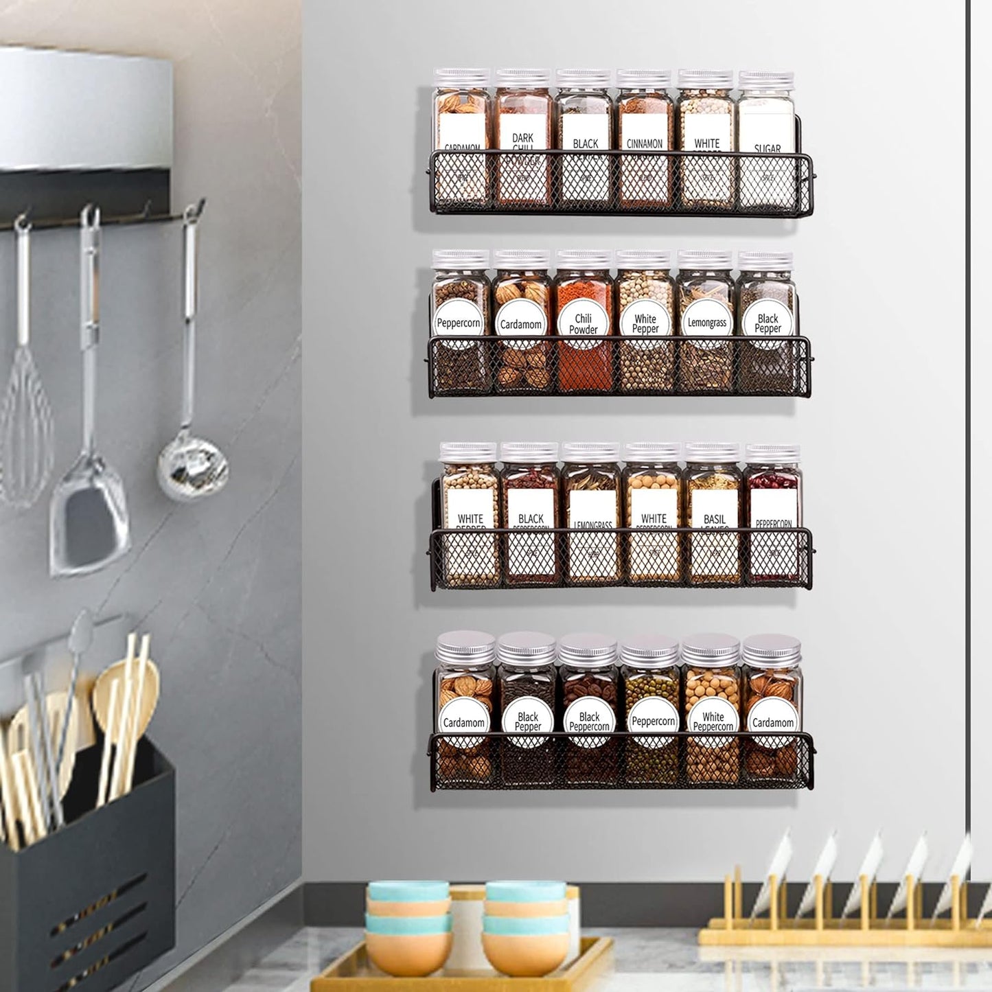 24 4 OZ 4 Churboro Magnetic Spice Rack for Refrigerator with Spice Jars- Includes Pcs Seasoning Containers with Labels