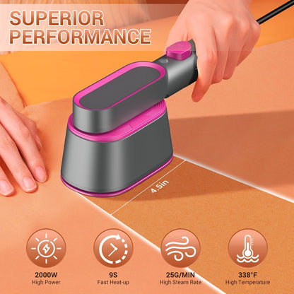 Handheld Clothes Steamer, 2000W Powerful Iron, 9-Second Fast Heat-up, 2 in 1 Fabric Wrinkle Remover for Home Travel