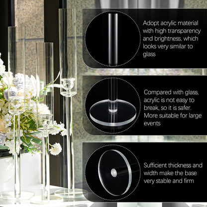 Vincidern 12pcs Clear Taper Candle Holder Centerpieces for Tables, Acrylic Candlestick Holder for Table, Long Candle Stick Candle Stand for Wedding Party Holiday, Event Decor