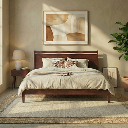 NTC Adept Wooden Bed Frame with Headboard, Crafted from Walnut, Rubber Wood with Silent Slats and Wood Central Supports, 1000 Lb Capacity, Effortless Assembly, King - Dark Walnut