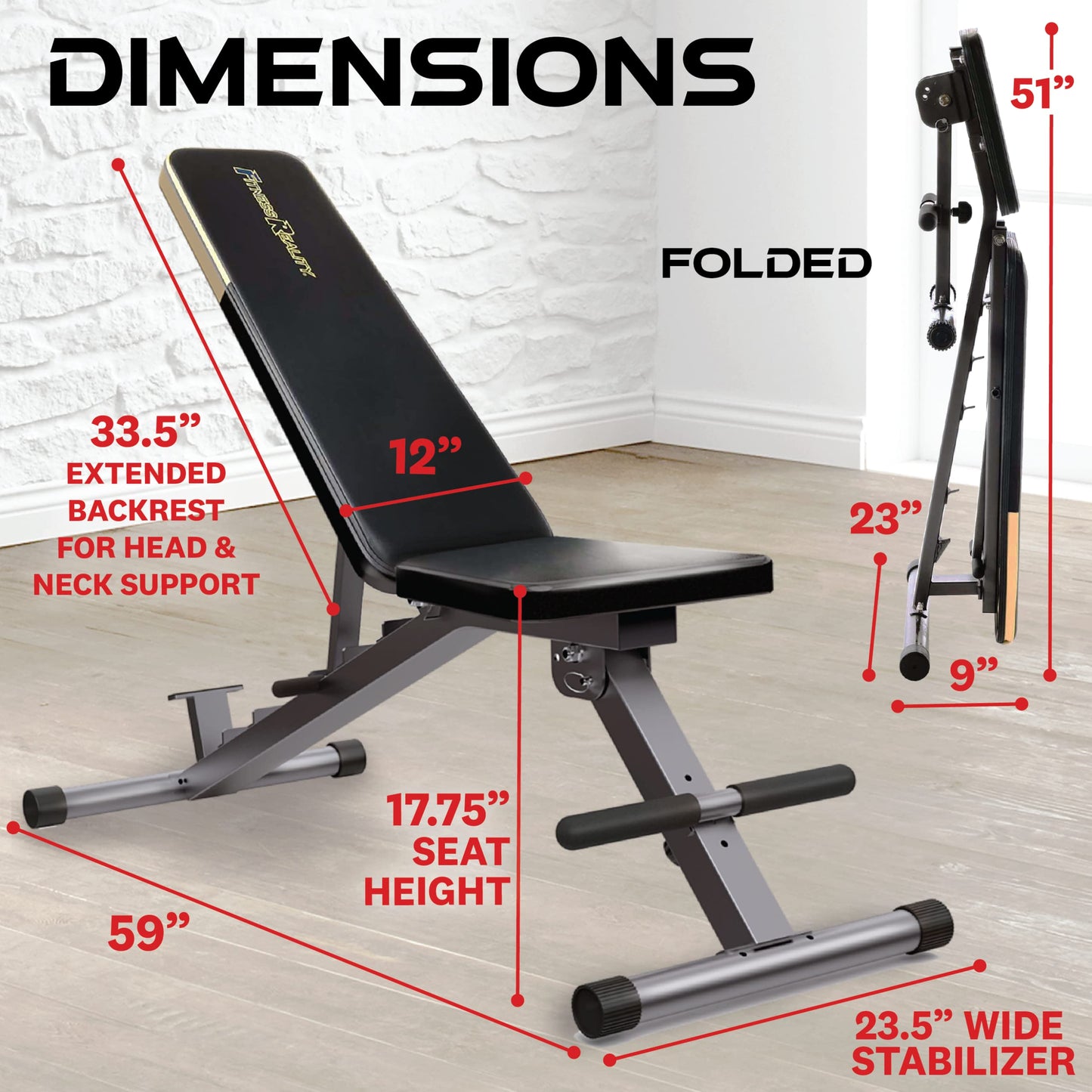 Fitness Reality Adjustable Weight Bench, Press for Incline Decline Workouts & Strength Training - Foldable for Home Gym - 800 Pound Capacity