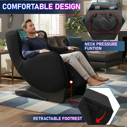 BestMassage Full Body Massage Chair,Speed Adjustment Zero Gravity Massage Ergonomic Armrest Chair with LED Ambient Lighting, Manual Control Panel Bluetooth Music and Movable Casters (Black)