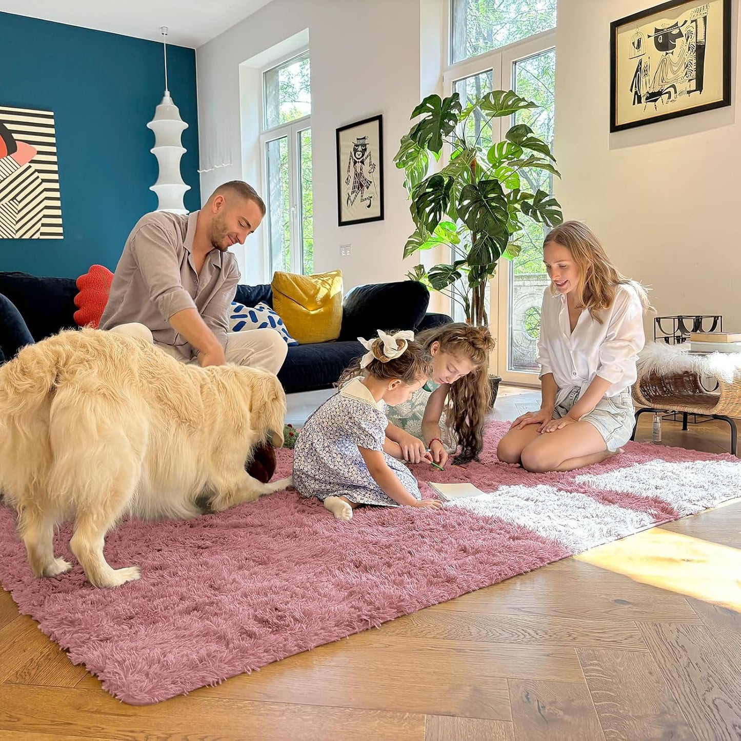 OLANLY Large Area Rug - Soft Fluffy Shaggy Indoor Carpet for Living Room & Bedroom | Pale Pink 6x9