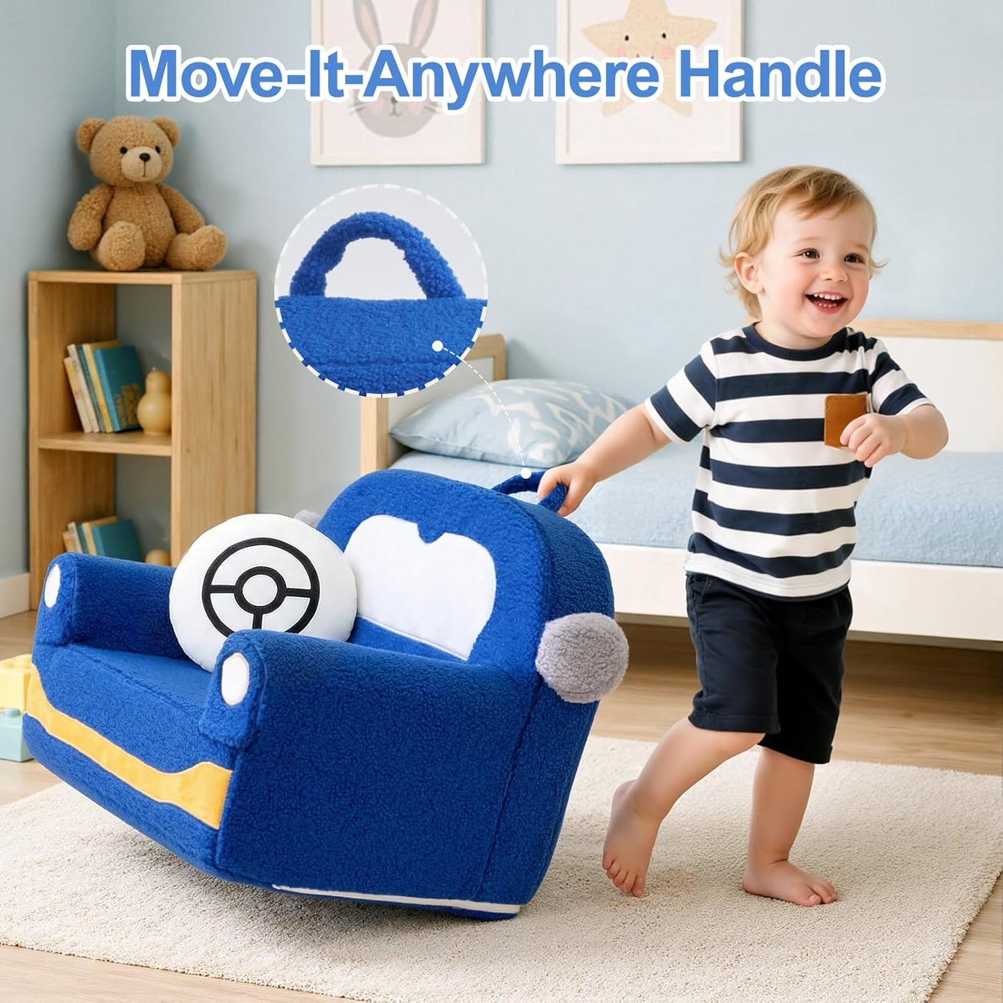 OUOZZZ 13 Toddler Chair Years Old, Kids Chair Comfy Car Sofa with Cushion Handle & Book Pocket, Soft Sherpa Foam Seat
