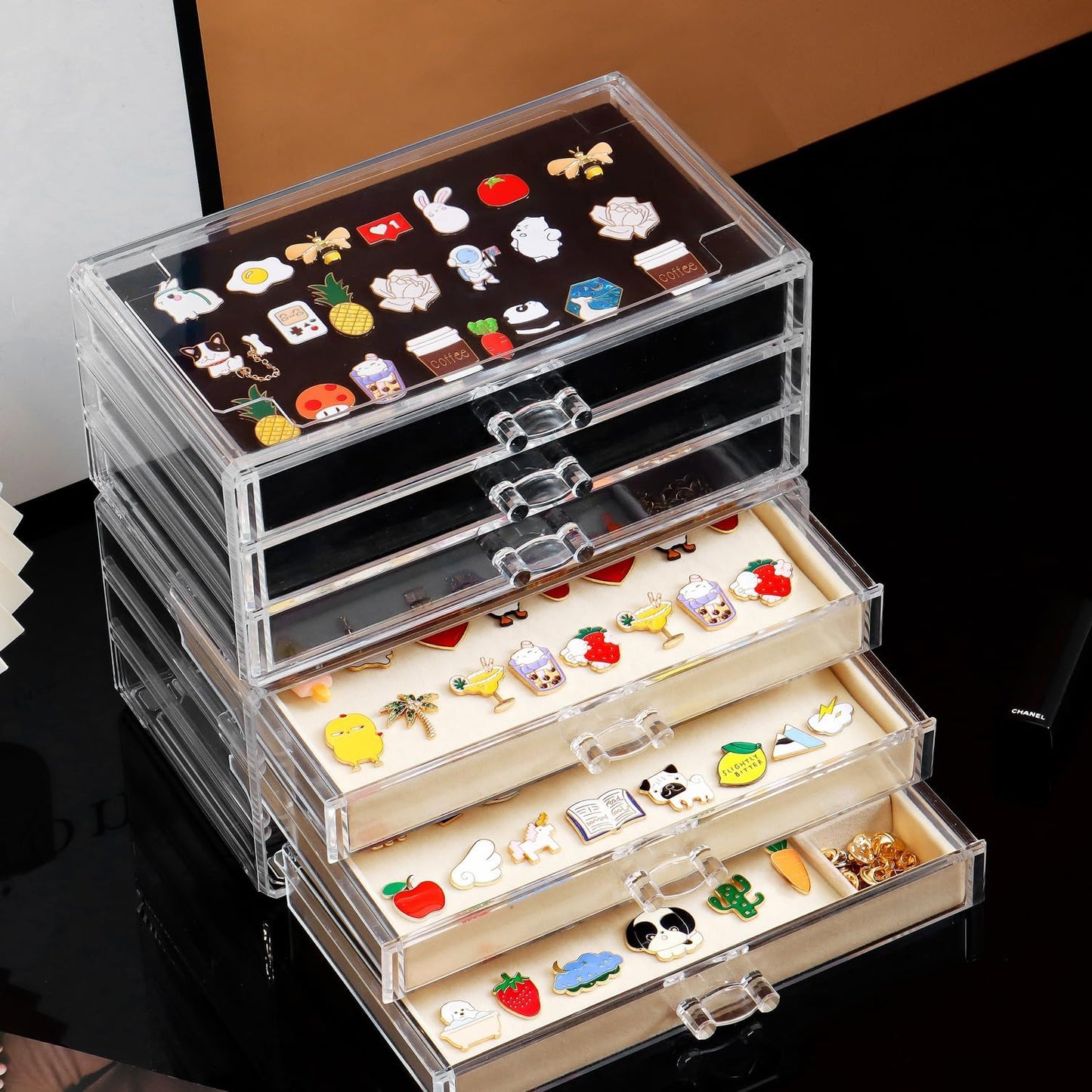 Pin Display Case with 3 Drawers, Dustproof Enamel Pin Collection Display Holder for Collectors
