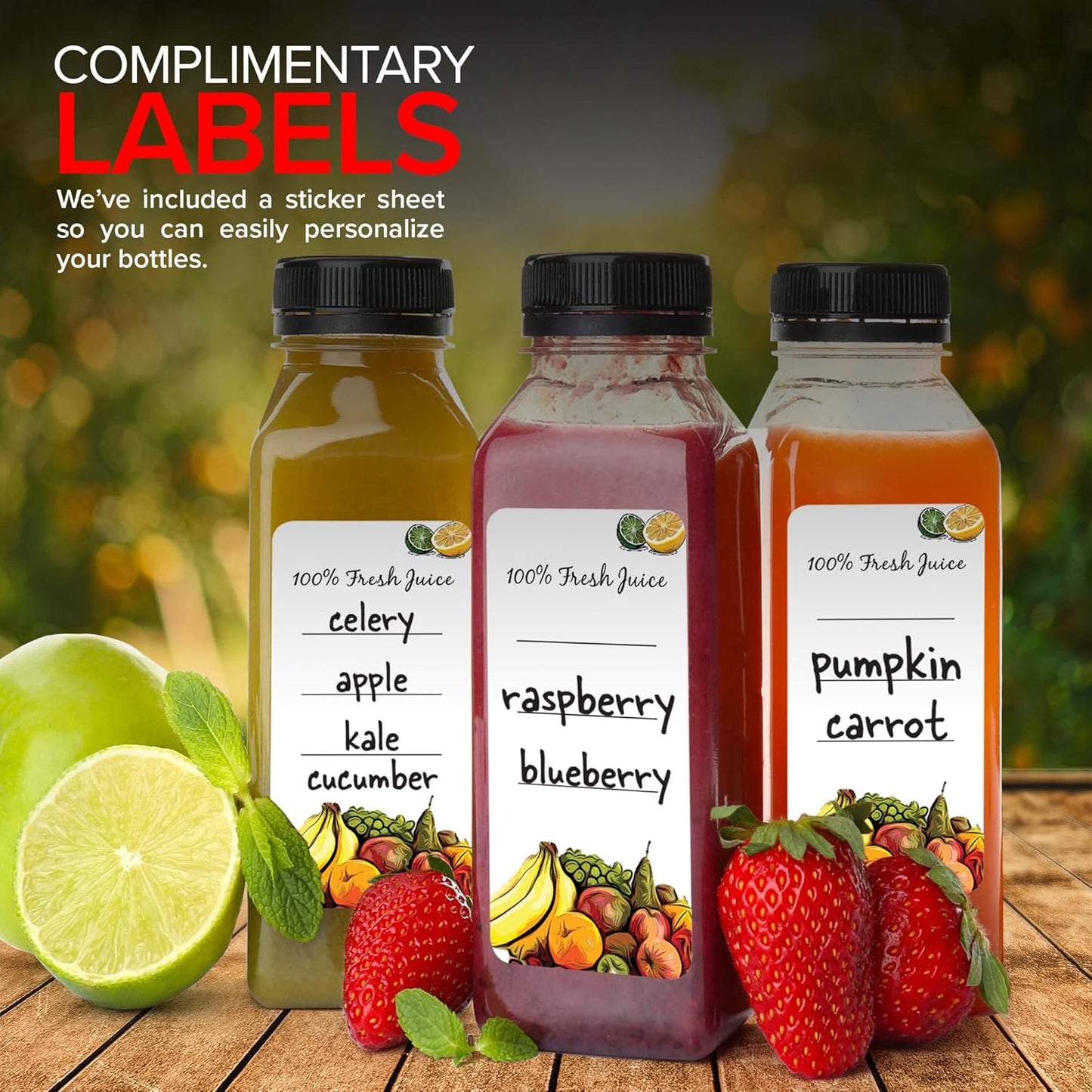16 16 oz (35 Pack) Juice Bottles with Caps for Juicing & Smoothies, Reusable Clear Empty Plastic Bottles with Caps