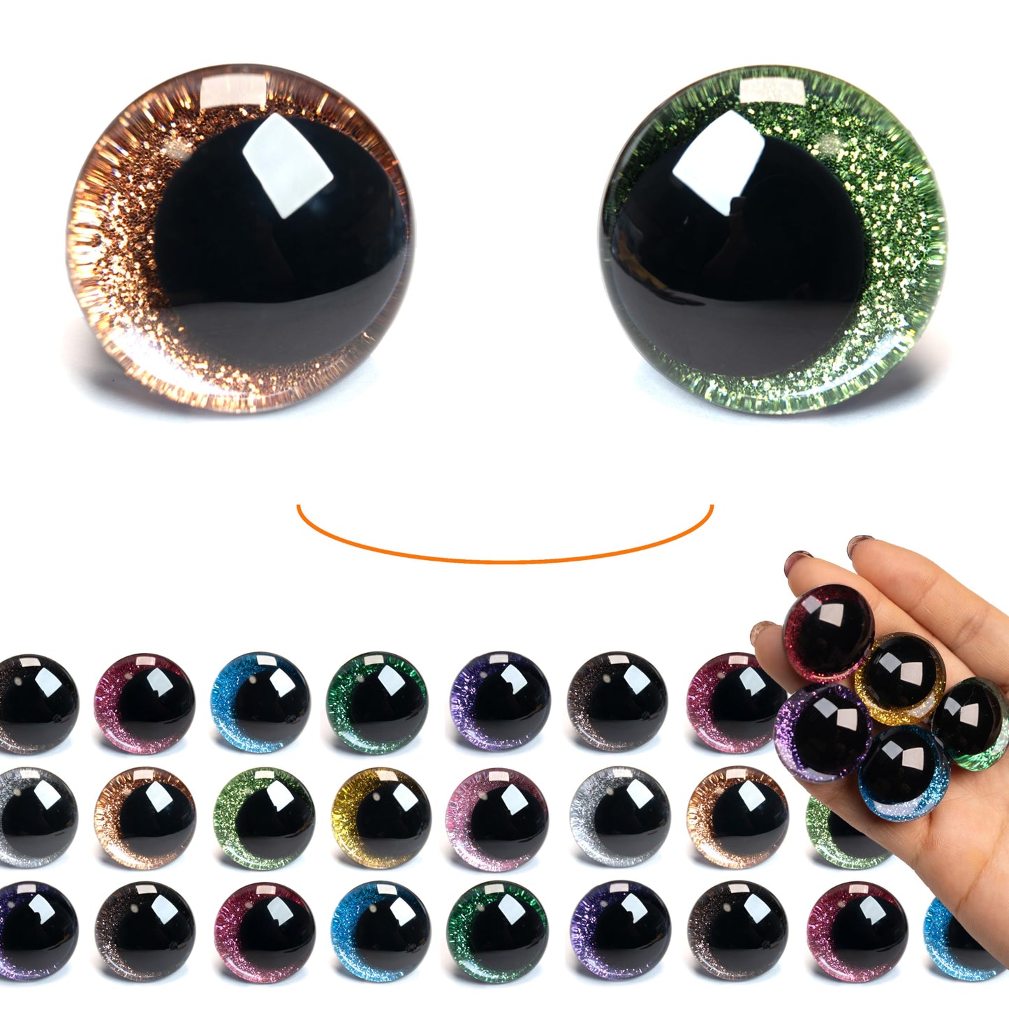 SEVENSUN 25mm Sparkling Off-Centered Glitter Safety Eyes, 3D Moon Glitter Eyes with Washers, Doll Making Stuffed Craft Crochet Safety Eyes for Crocheting Amigurumi