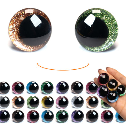 SEVENSUN 25mm Sparkling Off-Centered Glitter Safety Eyes, 3D Moon Glitter Eyes with Washers, Doll Making Stuffed Craft Crochet Safety Eyes for Crocheting Amigurumi