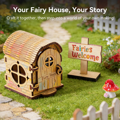 Mamimami Home Tiny Fairy House with Doorplate, DIY Mini Wooden Garden Plant Treehouse, Magical Fairy Doors Handmade Christmas Decorations Gifts