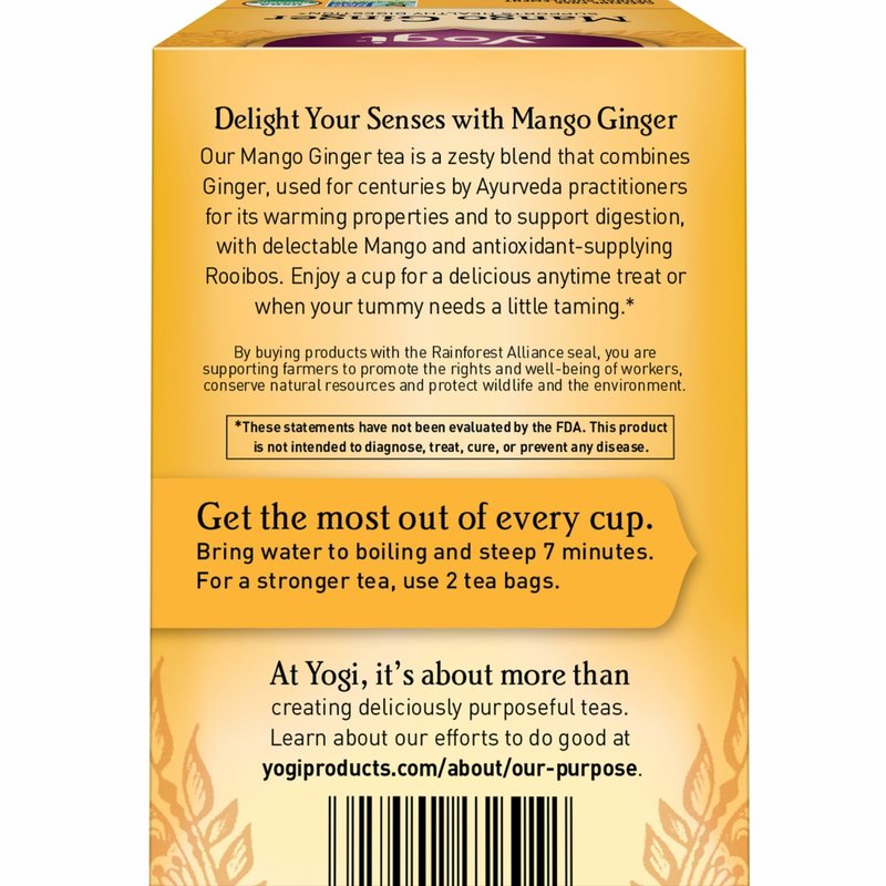 Yogi Tea Mango Ginger - 16 Bags per Pack (4 Packs) - Organic Ginger Root Tea to Support Healthy Digestion - Contains Antioxidants - Includes Cinnamon Bark, Rooibos Leaf, Mango Flavor & More