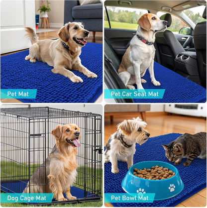 OLANLY Dog Door Mat - Absorbent Non-Slip Washable Chenille Mat for Muddy Paws | 35"x24", Royal Blue