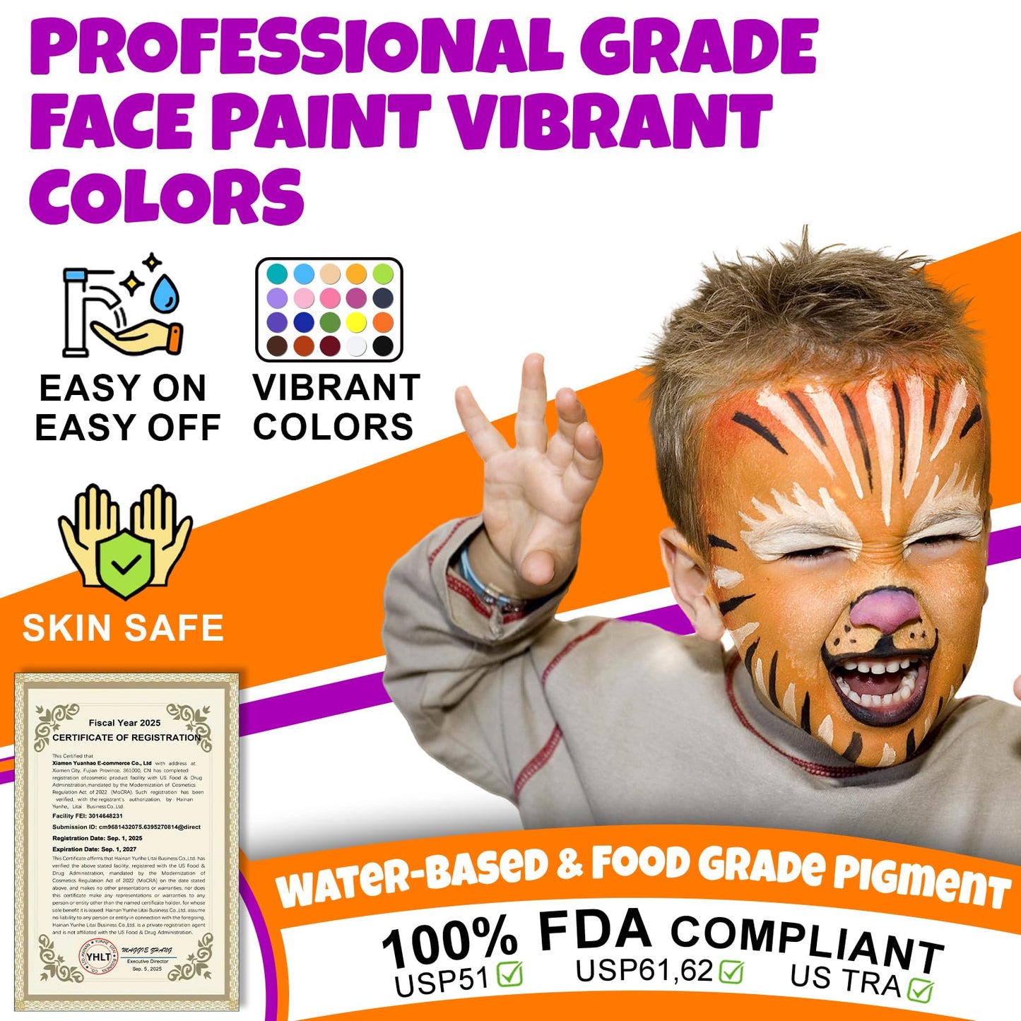 Trandpter 54 Color Face Painting Kit for Kids, Non-Toxic Face Paint Makeup Kit| with Stencil, Guide Book, Easy to Use and Washable Facepaint Makeup Kit for Halloween, Cosplay, School Event
