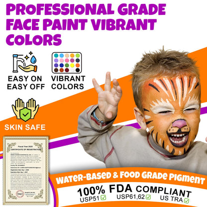 Trandpter 54 Color Face Painting Kit for Kids, Non-Toxic Face Paint Makeup Kit| with Stencil, Guide Book, Easy to Use and Washable Facepaint Makeup Kit for Halloween, Cosplay, School Event