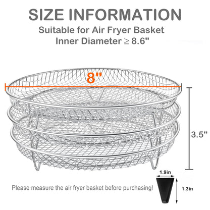 Upgrade 8inch Square Air Fryer Rack,Three Stacktable Dehydrator Rack,Square Air Fryer Accessories,Only Fit for Air fryer which inner size ≥8.7 inch(Square)