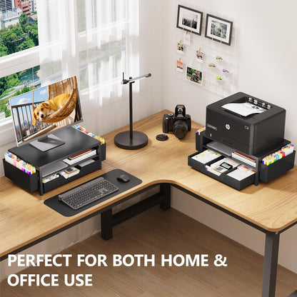 OPNICE Desk Organizers and Accessories, Computer Monitor Stand Riser with Drawer and 2 Pen Holders, Printer & Laptop Stand, Office Desk Accessories & Workspace Organizers for Home Office Supplies, Black
