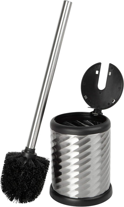 Bath Bliss Stainless Steel Swirl Toilet Brush Holder with Self Closing Lid
