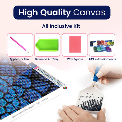 Modern Merch Mandala Diamond Art Kits for Adults, Blue and Black Pattern 5D Diamond Painting for Adults, DIY Mandala Wall Art, Cross Stitch Pattern Gem Art, Full Round Drill 12x16
