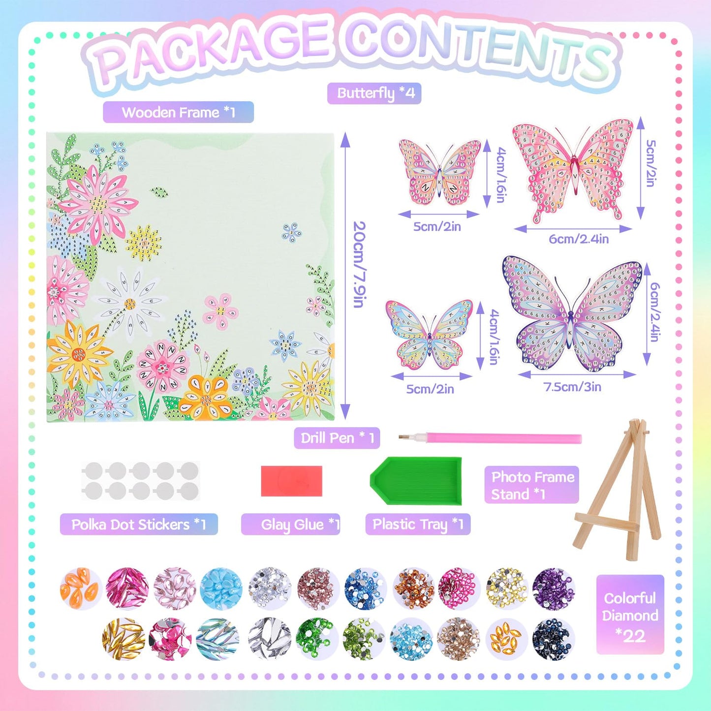 Ovveroche Arts and Crafts for Kids Ages 8-12, Butterfly Diamond Art Kits with Stand, 6 7 8 9 10 11 Year Old Girls Birthday Gifts 3D DIY Big Gem Dots Paintings for Teen Adult Beginner Home Wall Decor