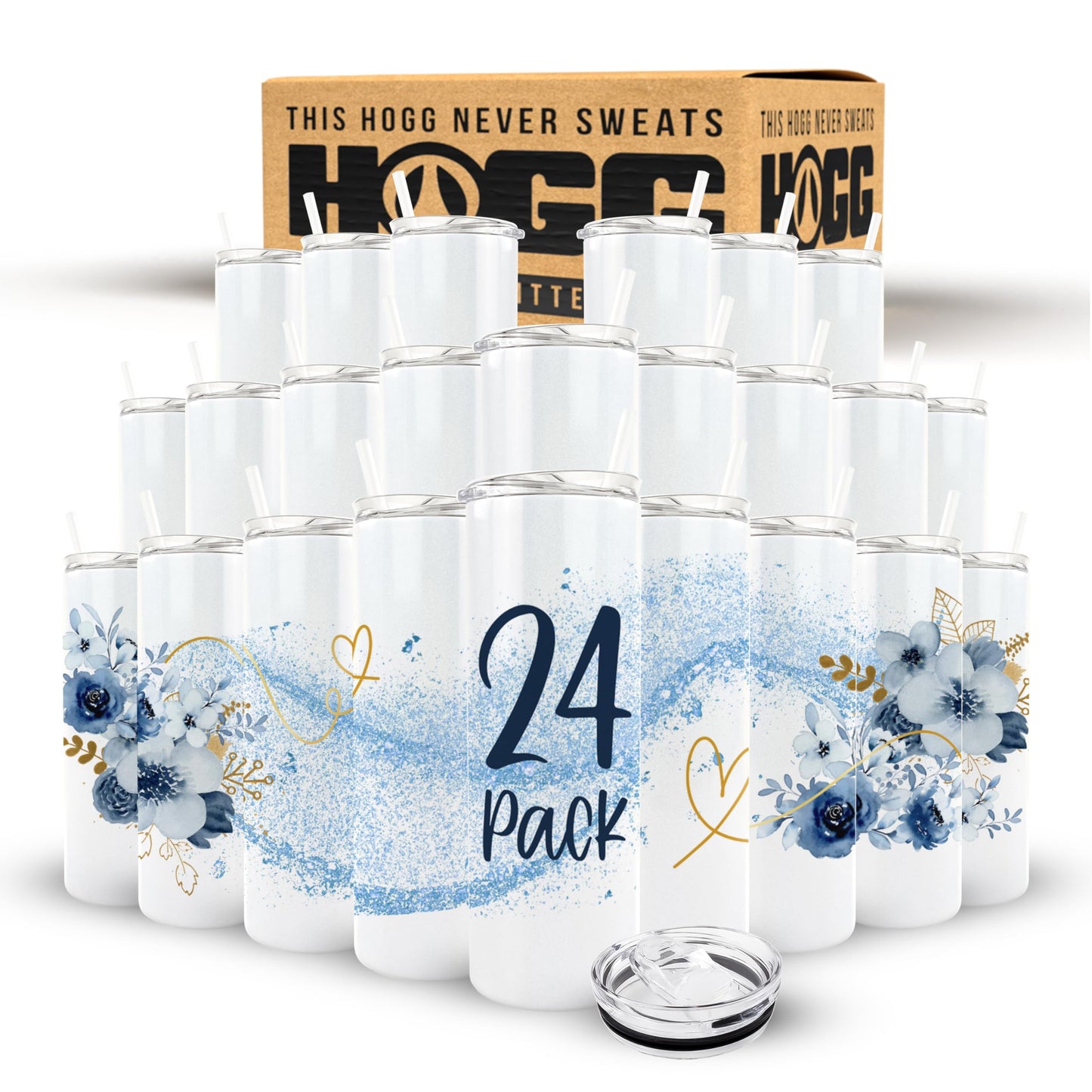 Hogg 20 oz Sublimation Tumblers Holographic (24 Units) - Shimmer Coating, Sublimation Blanks, Bulk Tumblers with Lids and Straws, 20oz Skinny, Blank Cups