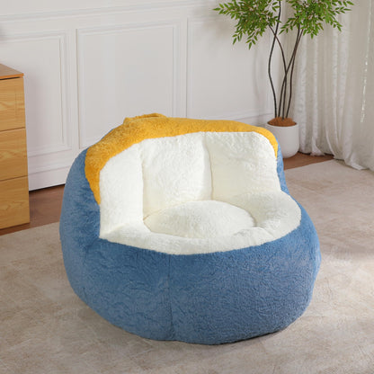Oversized Bean Bag Chairs,Multicolor Faux Fur Couch Filled with Shredded Sponge,Large Lounger Sofa for Living Room,No Assembly Required, Blue+White+Yellow