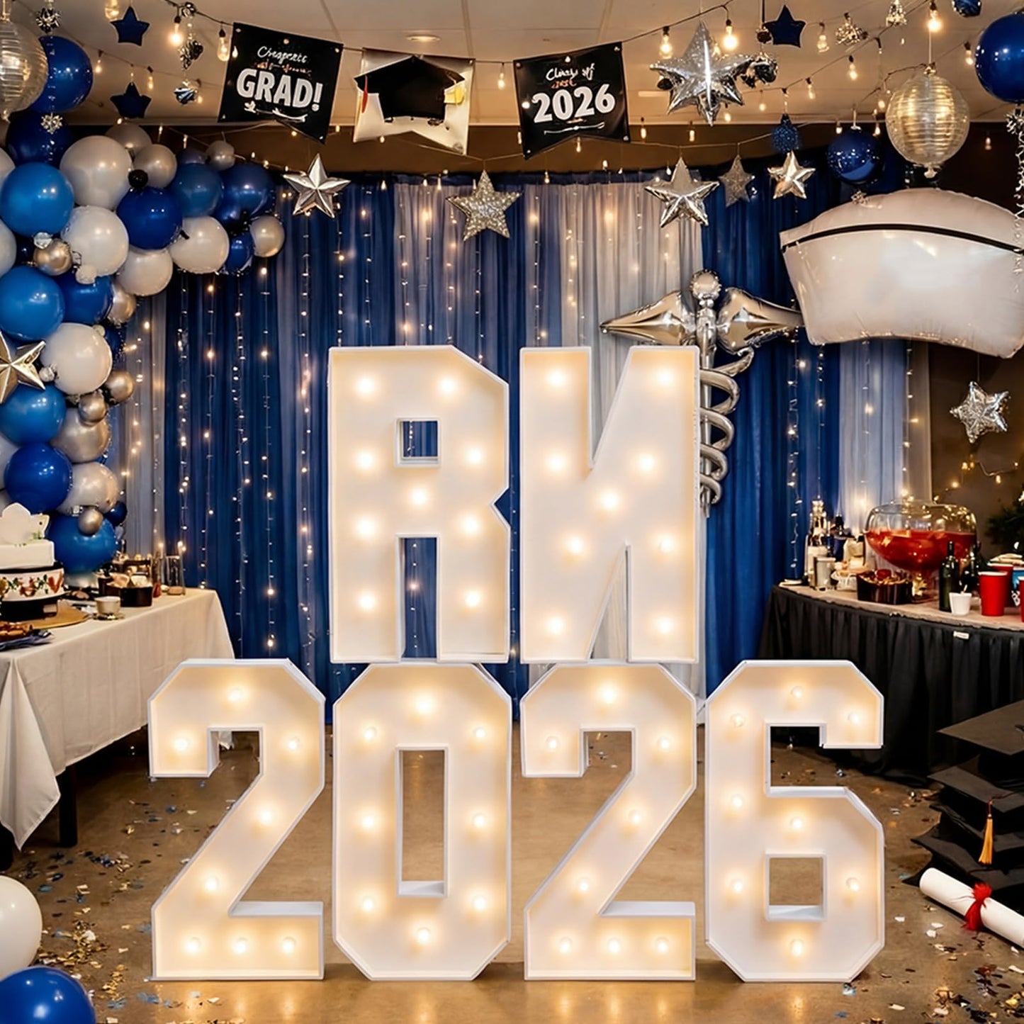 Wettal 2.3ft RN 2026 Sign Marquee Letters LED RN Nurse Graduation Decoration Photo Props Large Light up Nurse Grad Party Sign Kit for Nursing School Party Supply (Battery Not Included)