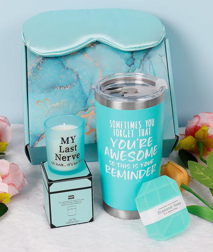 Birthday Gifts for Women Mom - Christmas Gifts - Relaxing Spa Gift Basket - Appreciation Gift for Her - Tumbler Candle