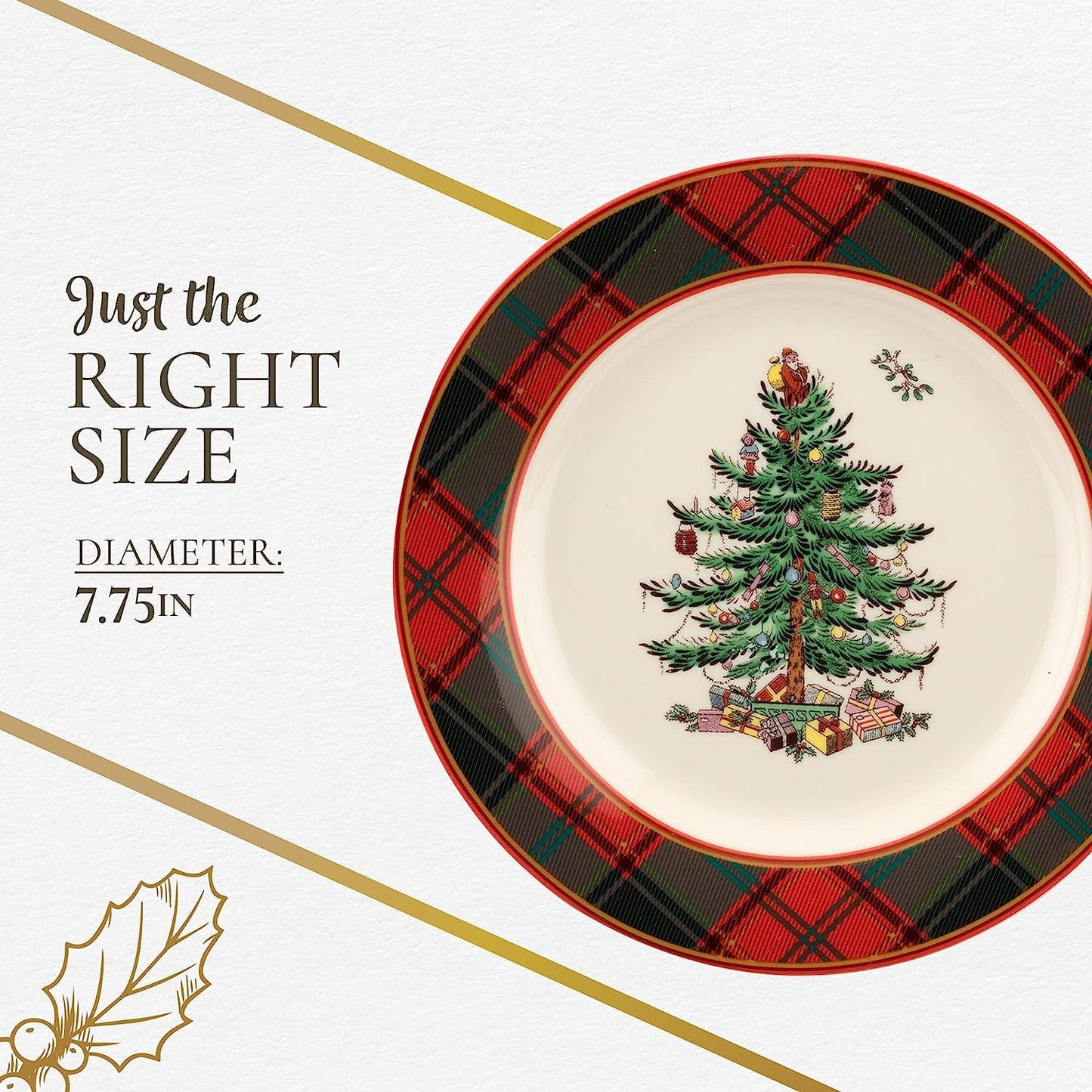 Spode – Christmas Tree – Christmas Tree Tartan Salad Plate - Set of 4