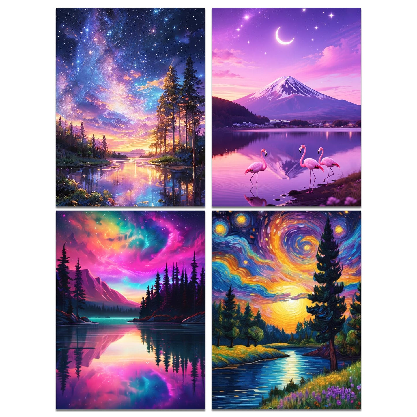 Lanzeyo Diamond Painting Kits for Adults Hand Crafts Diamond Art Kits for Beginners Starry Night Landscape Diamond Painting Diamond Dots Kits Gem Art Adult Crafts 4PCA Wall Art (StarryNight)