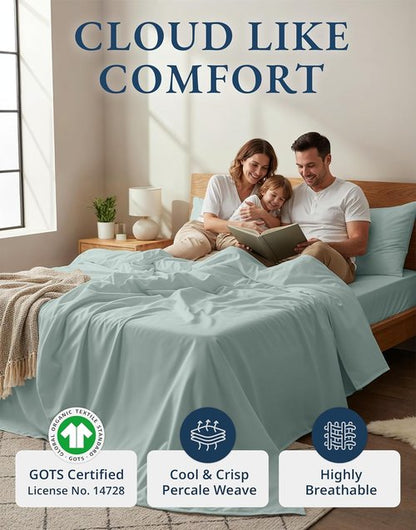 LANE LINEN 100% Organic Cotton Full Sheet Set - Soft Percale Bedding, Breathable & Fits Mattresses Up to 15" Deep | French Blue