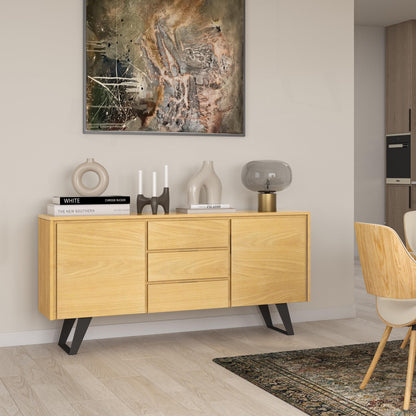 SIMPLIHOME Lowry 60 inch x 17 inch Rectangle Modern Industrial Sideboard Buffet in Oak Veneer for the Dining Room and Kitchen