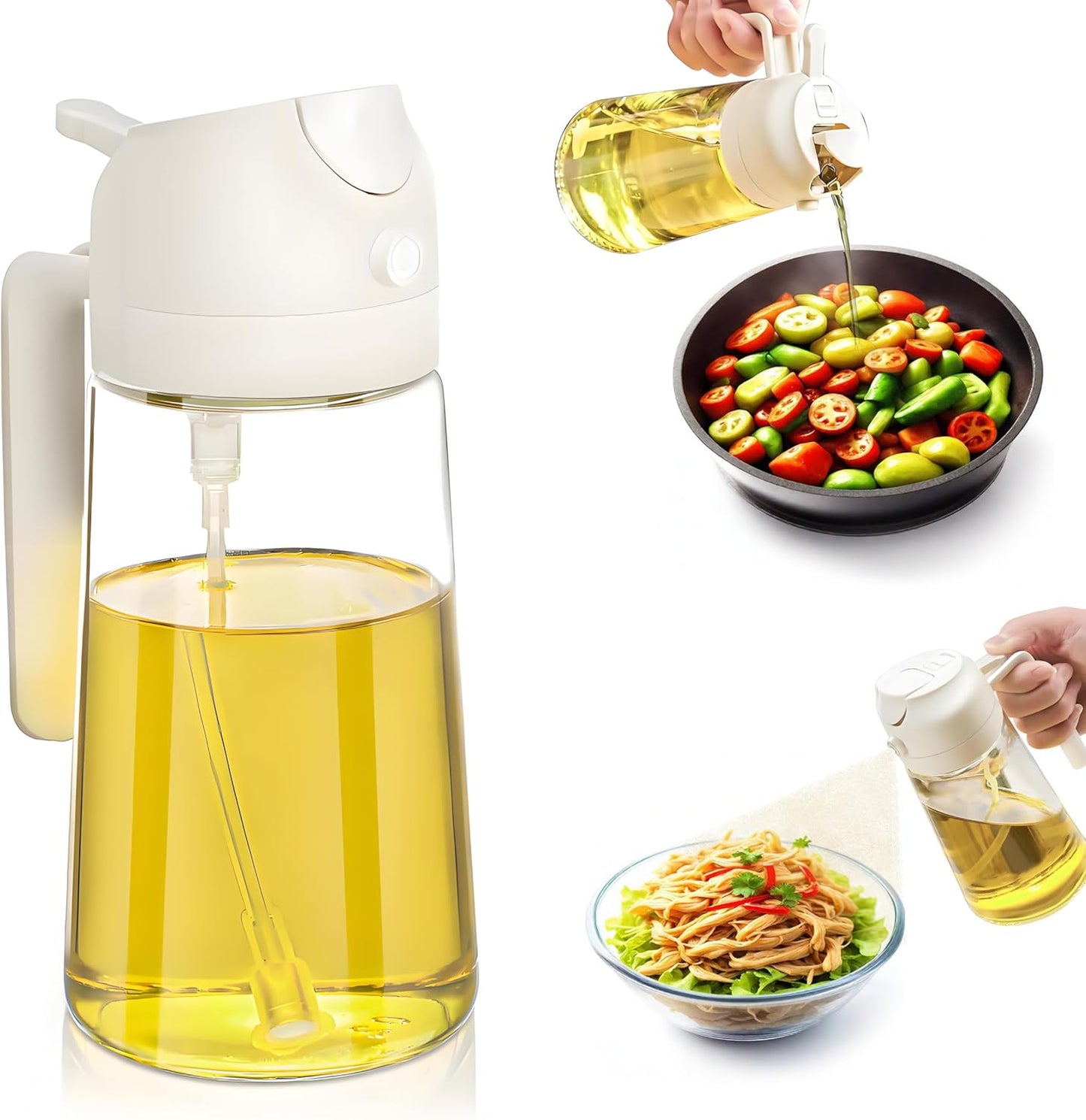 Argoeen 15.9oz Cooking-2 1 470ml-White Oil Sprayer for in Oil Dispenser and Oil Dispenser Bottle for Kitchen,Air Fryer