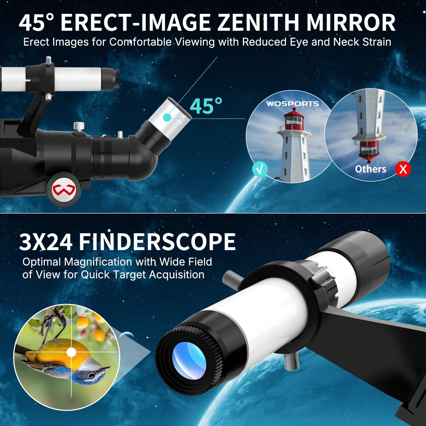 WOSPORTS Telescope for Adults High Powered, 90mm Aperture 600mm Astronomy Portable Professional Refractor Telescope for Beginners, Magnification 180X, with Adjustable Tripod, Phone Adapter, Carry Bag
