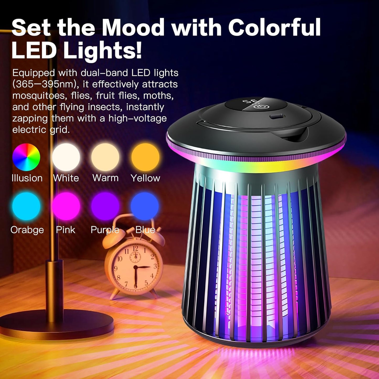 2026 4200V Upgraded Mosquito Killer Lamp, Electric Bug Zapper for Indoor & Outdoor, Rechargeable LED Night Light - Safe