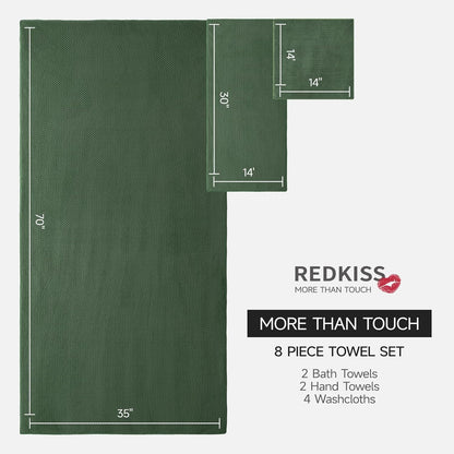 Set 8 2 35x70, 2 14x30, 4 14x14, REDKISS Premium Towel of - Ultra Soft Microfiber, Contains Large Bath Hand Washcloths