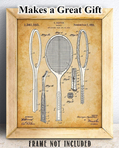 Tennis Racket Patent Print - 11x14 Unframed, Great Sports Bar Decor and Gift for Tennis Enthusiasts