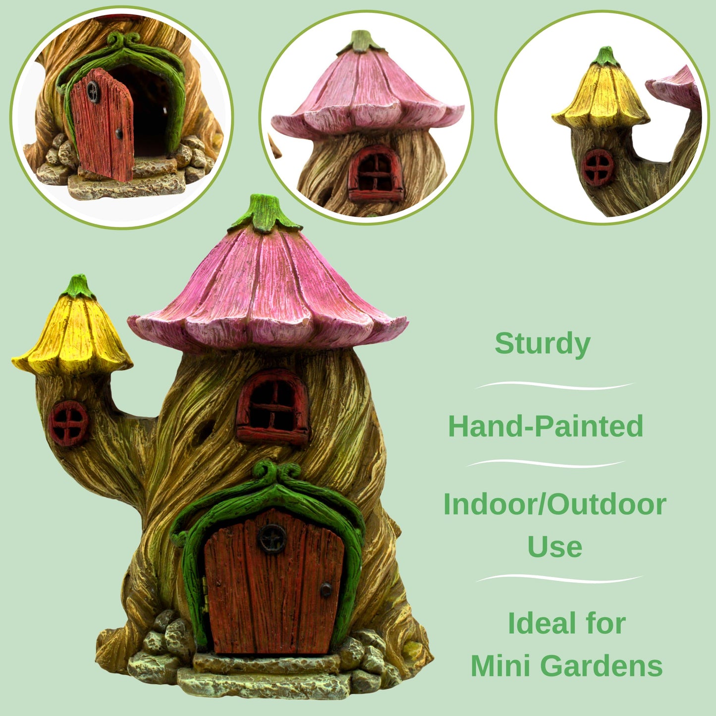 PRETMANNS Fairy Garden House Kit - Outdoor Fairy Houses for Outside with Accessories, Miniature Village Decor for Adults, Large Fairy House 7 Inch (18cm), Garden Decor Set