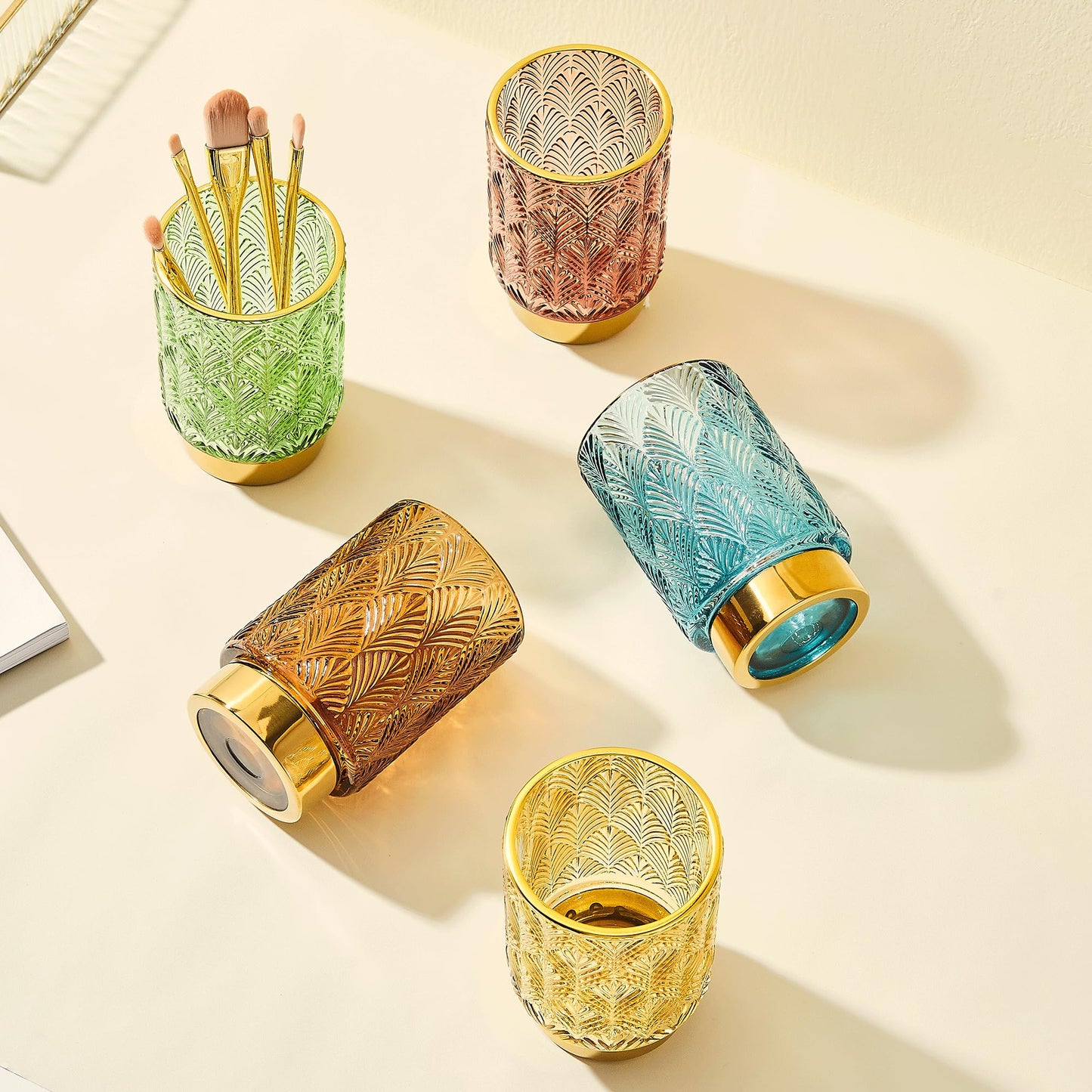 LEICURACE Makeup Brush Holder Organizer,Toothbrush Holders,Desk Pen Pencil Holder,Multifunctional Vintage Glass Brush Cup（A42-4-US）