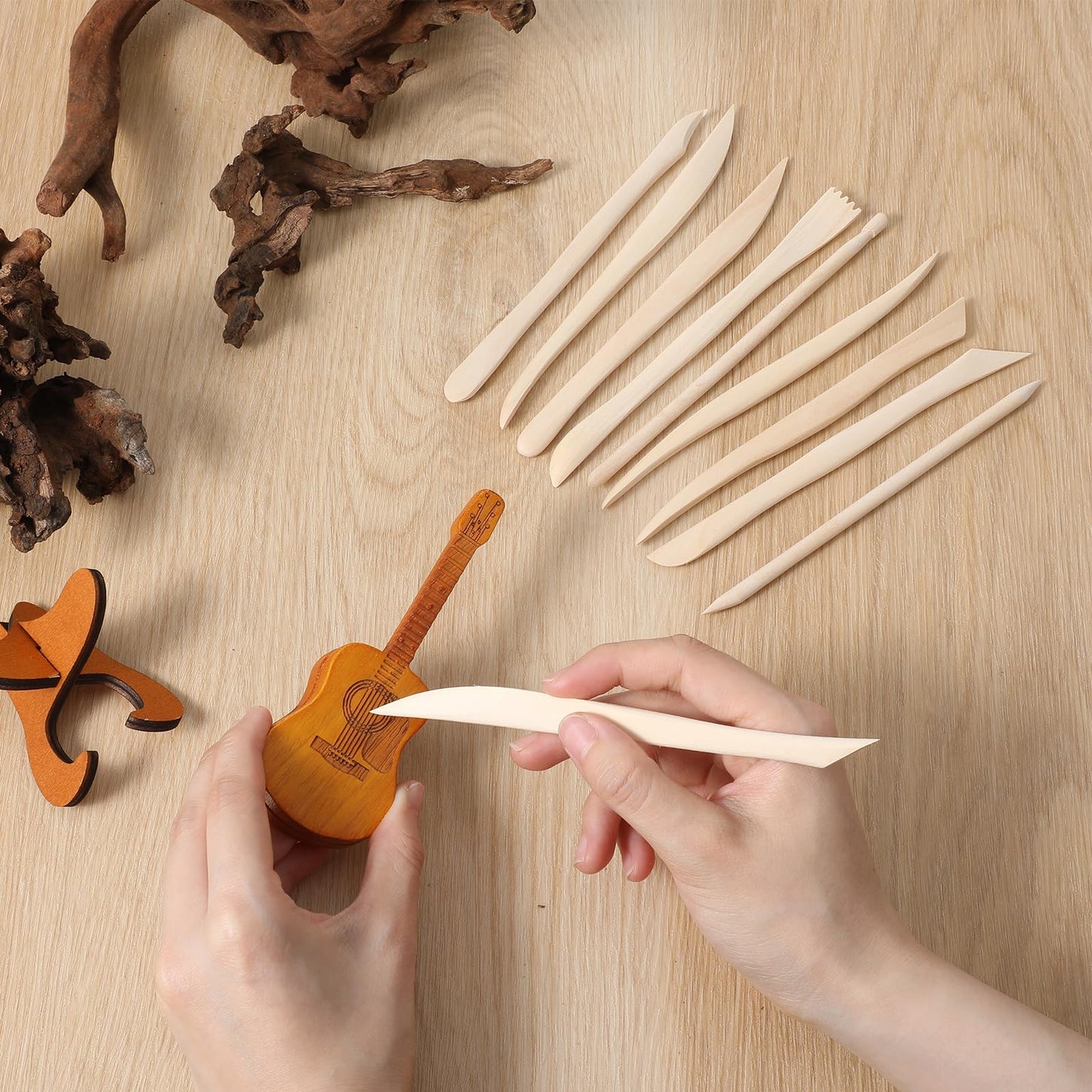 50PCS Wooden Clay Sculpting Tools, 6.2'' Smooth Double Ended Clay Modeling Tools, Polymer Clays Tool Sculpting, Wood Pottery Tool Kit for Ceramics Soap Playdough Carving Supplies