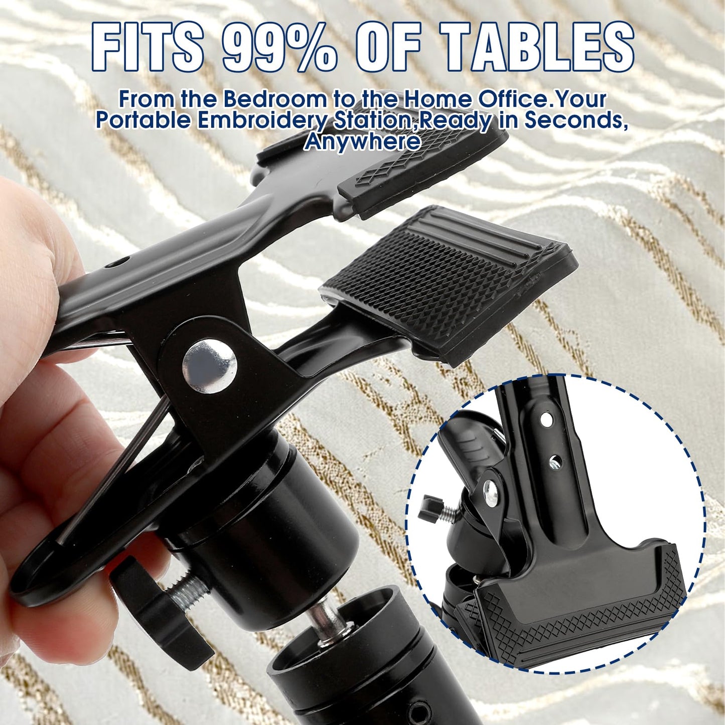 2Pcs Metal Embroidery Hoop Stand - 360° Rotated Adjustable Embroidery Stand, Table Clamp Holder Clip for DIY Cross Stitch, Needlework & Handicrafts, Sturdy Tabletop Craft Clamp
